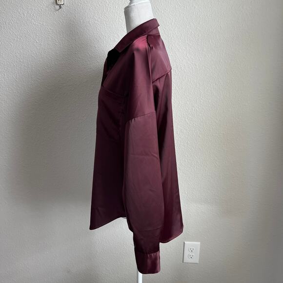 Nasty Gal Dark Red Oversized Button Down Shirt Women's 4 Shimmer Long Sleeves - Picture 3 of 7